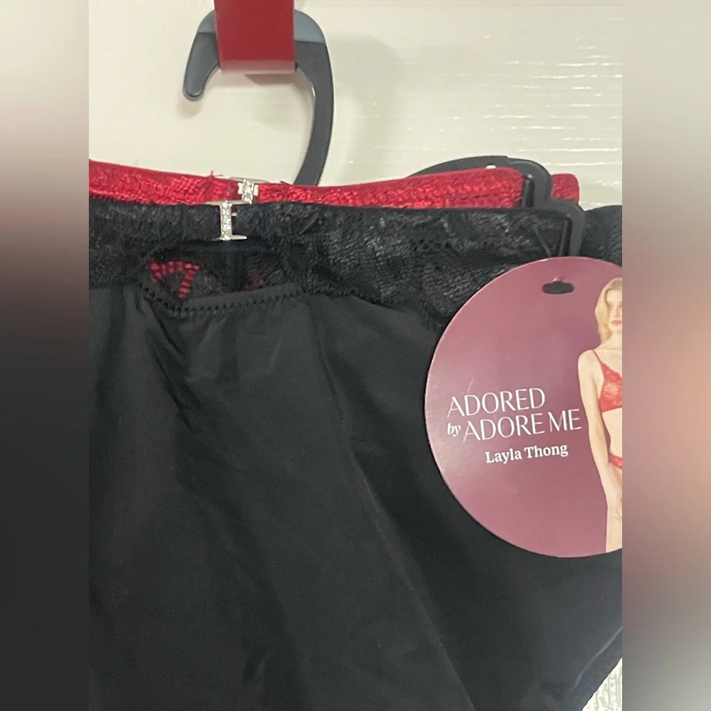 Adore‎ Me Layla Thong 2-Pack Red Black Lace Rhinestone Cutout Panties NWT 3X
